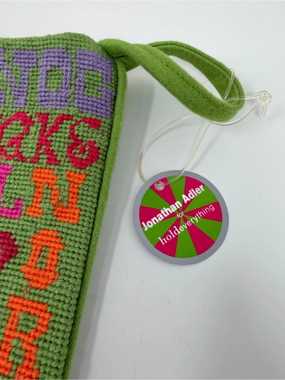 NWT Jonathan Adler Hold Everything Wool Needlepoint Holiday Stocking Multicolor